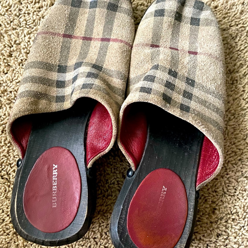 Authentic Burberry clogs, nubuck upper with wooden sole. Size EU 38=US 7.5